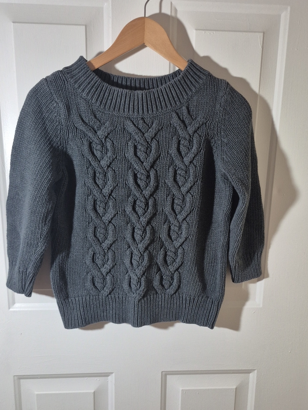 Talbots Gray Cable-Knit Crewneck Sweater 3/4 Sleeves Size M